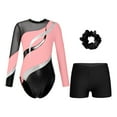 thumbnail image 3 of YUUMIN Kids Girls Gymnastics Leotards with Shorts Tumbling Dance Bodysuit Color Block Biketards 6-16 Years Pink&Black 14, 3 of 7