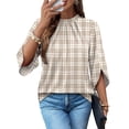 thumbnail image 4 of WIHOLL 3/4 Length Sleeve Womens Tops Pleated Front Blouses for Women Trendy Business Casual Outfits Spring Summer Clothes, 4 of 11