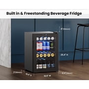 Yeego 85 Cans Beverage Refrigerator, Freestanding Beverage Cooler with Glass Door for Home/Office/Bar, Black
