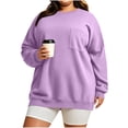 thumbnail image 3 of Women's Plus Size Crewneck Sweatshirt Oversized Long Sleeve Pullover with Chest Pocket Casual Fleece Top for Fall Winter Daily Wear, 3 of 9