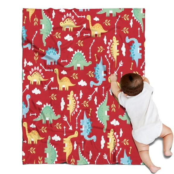 Red Cartoon Dinosaurs Arrows Pattern Blanket,Comfortable Soft Flannel Throw Blanket,All Season,Warm Lightweight Blankets for Sofa Bed Couch Living Room Chair,30"x40"