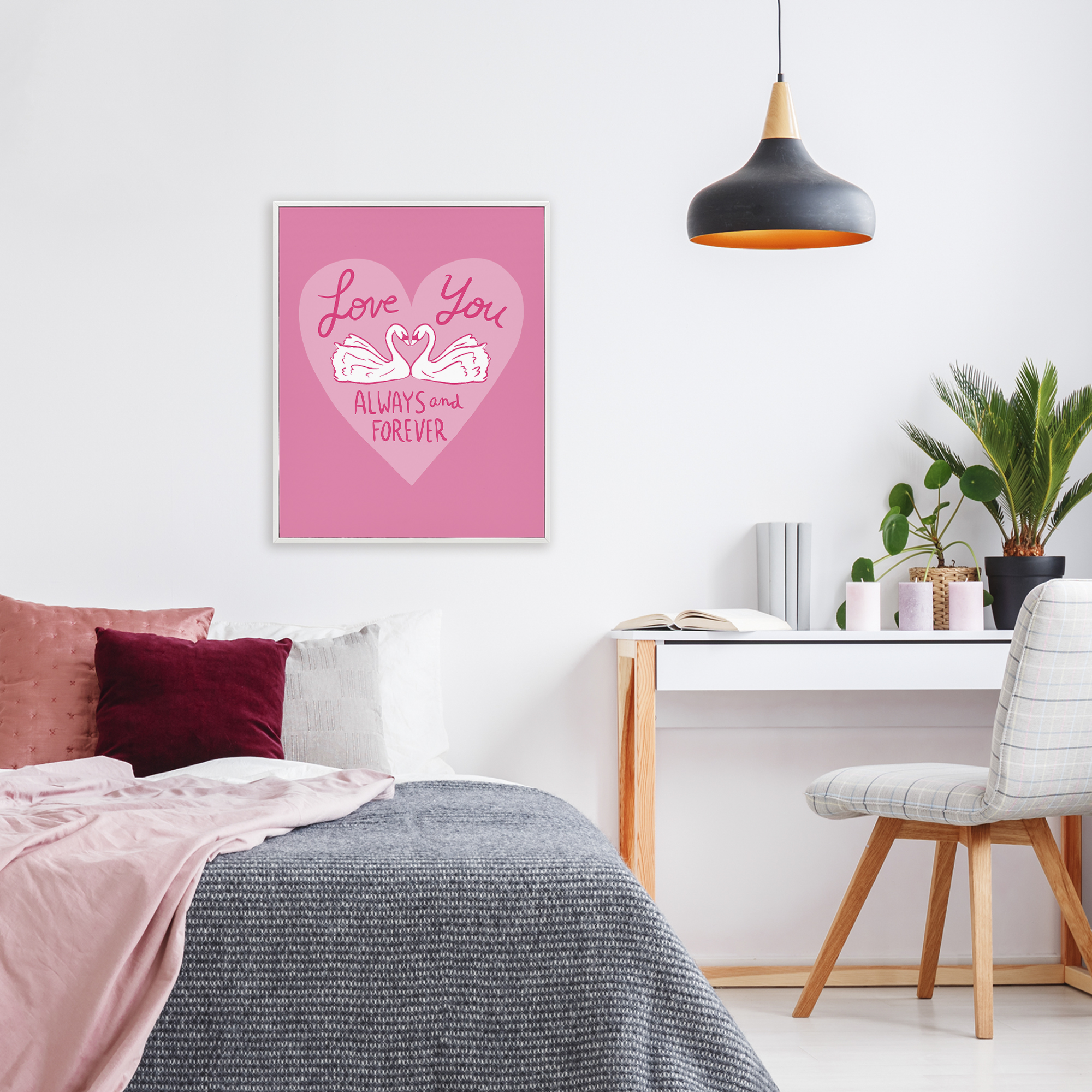Always & Forever Swans White Framed Giclee Art, design by Juliet Meeks
