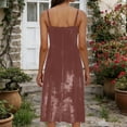 thumbnail image 5 of VEKDONE Women's Velvet Midi Dress Sleeveless Pleated Neck Spaghetti Straps Dress Elegant Solid Color Soft A-Line Dress Fashion Cocktail Dress Coffee XL, 5 of 8