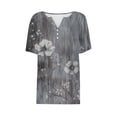 thumbnail image 6 of JTZGDY Western Shirts for Women Loose Fit Casual Vintage Floral Printed Summer 3/4 Smoked Cuff Sleeve Button V Neck Henley Tops Gray#02 XXXL, 6 of 8