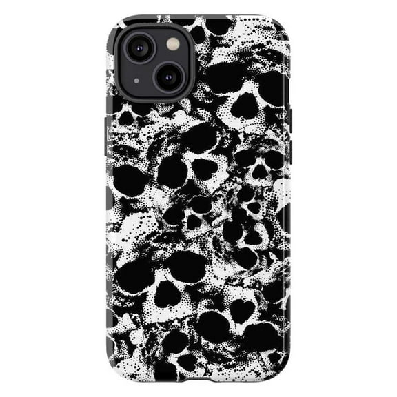 Gothic Skull Phone Case, Black & White Horror Punk Aesthetic Protective Cover for iPhone 16 15 14 13 12 11 Pro Max Plus Mini