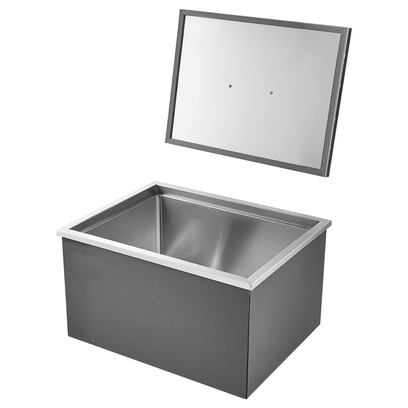 KFFKFF Stainless Steel Drop-In Ice Chest, 22"L x 17"W x 12"H Cooler, 45.3 Quart Capacity with Lid, Ideal for Outdoor Kitchens, Patios, and Bars, Includes Drain Pipe for Chilling Beverages