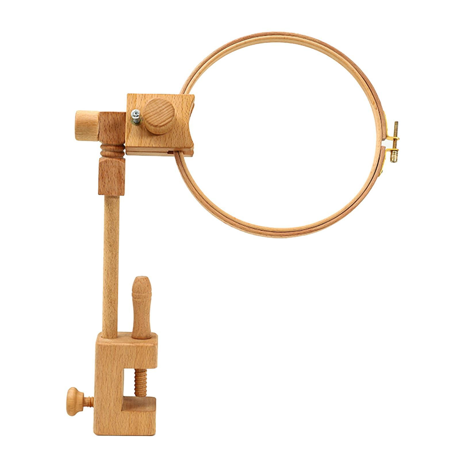 Adjustable Stitch Rack, 360Degree Rotation Turntable Wood Embroidery Hoop Holder Needlework Floor Stand for crafts Sewing (Beech Wood) - 20cm Loop
