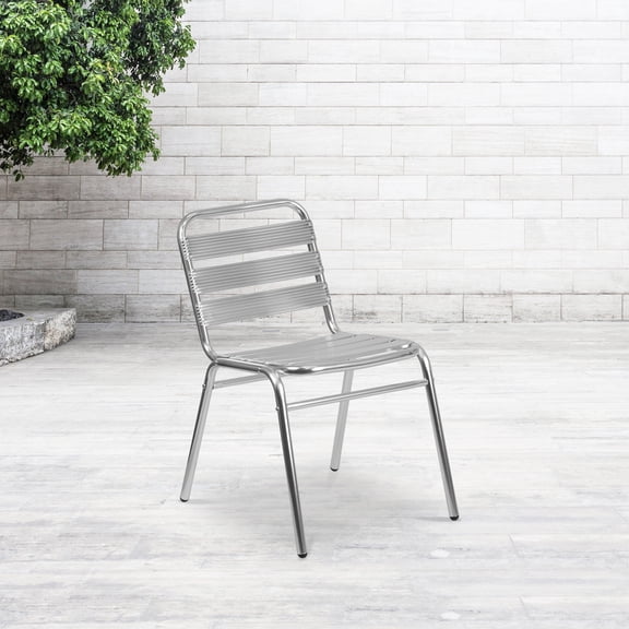 Emma   Oliver 4 Pack Commercial Metal Indoor-Outdoor Restaurant Stack Chair - Triple Slat Back