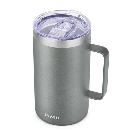SUNWILL Insulated Coffee Mug with Handle, Stainless Steel Travel Cup Tumbler 22oz, Cool Grey