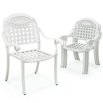 YYAo Outdoor Dining Chairs All-Weather Chair,Cast Aluminum Patio Chairs Set of 2 with Armrests-White