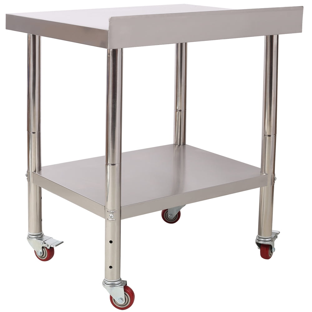 Stainless Steel Prep Table, 30 x 24 x 35-1/2 Inch, 440lbs Load Capacity Heavy Duty Metal Worktable with Backsplash Adjustable Undershelf & 4 Casters, Commercial Workstation for Kitchen Restaurant