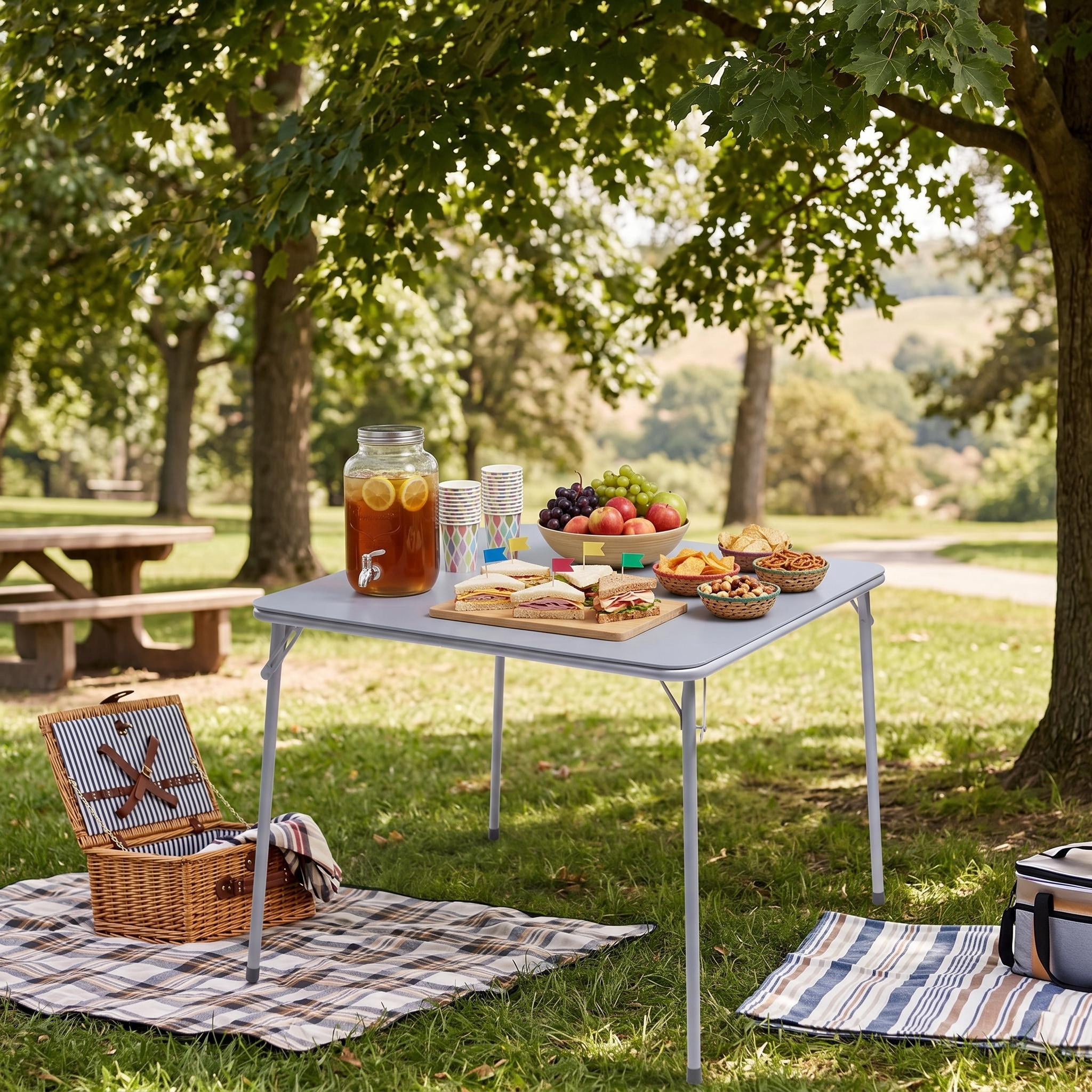Homy Casa 34" Square Folding Table, Portable Card Table for Dining, Games, Camping, Gray