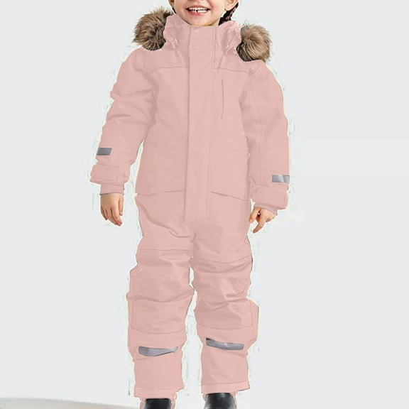 Kctiaxy Pink Toddler Snow Suits Girls Boys Winter Warm Snowsuit Outdoor Thickened Hooded Waterproof Windproof Ski Suits 1-2 Year