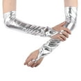 thumbnail image 2 of Doomiva Women's 1920s Shiny Fingerless Metallic Gloves Carnival Elbow Long Gloves with Mermaid Scale Dance Party Clubwear Costume Silver One Size, 2 of 7