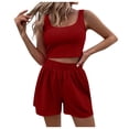 thumbnail image 1 of Conjunto de dos piezas de verano para mujer: top corto sin mangas y pantalones cortos de cintura alta, encaje de nailon y spandex, para todo tipo de cuerpos, 1 of 4