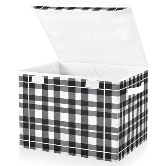 Ryvnso Black Checkered Pattern Large Lidded Foldable Storage Baskets Cubes Boxes Lids Bin for Home