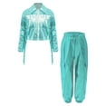 thumbnail image 3 of Haitryli Kids Boys Girls Sparkle Coat with Jogger Pants Set Dance Workout Jazz Hip Hop Clothes Set 6-16 Years Light Green 8, 3 of 5