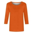 thumbnail image 3 of Birdeem T-Shirt Mode Femme Uni Mi-Longueur Manches 3/4 Blouse Col Rond Hauts Décontractés, 3 of 12