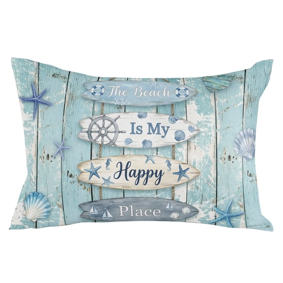 Coastal Beach Throw Pillow Cover 24 x 36 Inch Decorative Pillow Cover Ocean Surfboards Starfish Teal Blue Wood Grain Lumbar Pillowcase Seasonal Rectangle Cushion Case for Couch Sofa Bed Living Room