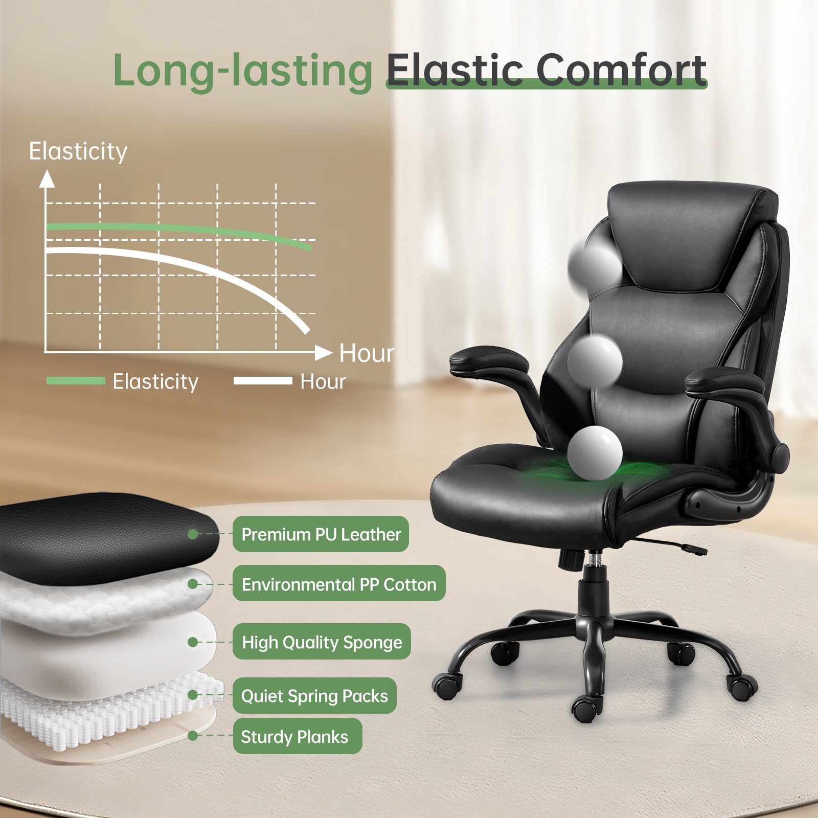 Big and Tall Office Chair 400LBS, Heavy Duty Executive Leather Office Chair Wide Seat Ergonomic Computer Desk Chair High Back Chair Adjustable Task Chair (Black)