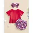 thumbnail image 4 of Bagilaanoe 4th of July Clothes for Newborn Baby Girl Short Sleeve Rainbow Print T Shirt Tops + Shorts + Headband 3M 6M 12M 18M 24M Infant Independence Day Outfits 3pcs Short Pants Set, 4 of 9