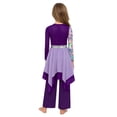 thumbnail image 2 of Haitryli Praise Dance Dress for Girls Printed Overlay Tunic with Wide-leg Pants Worship Liturgical Lyrical Dancewear Purple 6, 2 of 5