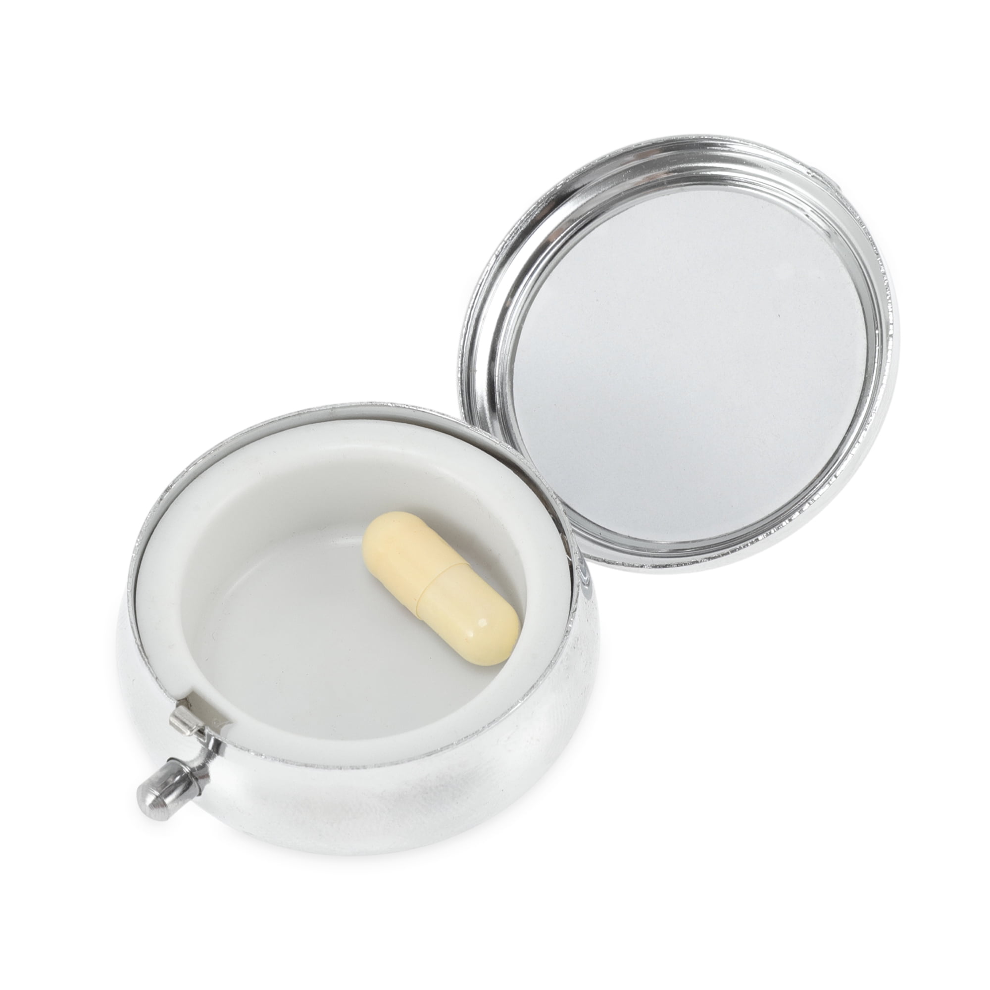 Unique Bargains Round Single Compartment Pill Cases Silver Tone 1 Pc [4.5cm Diameter]