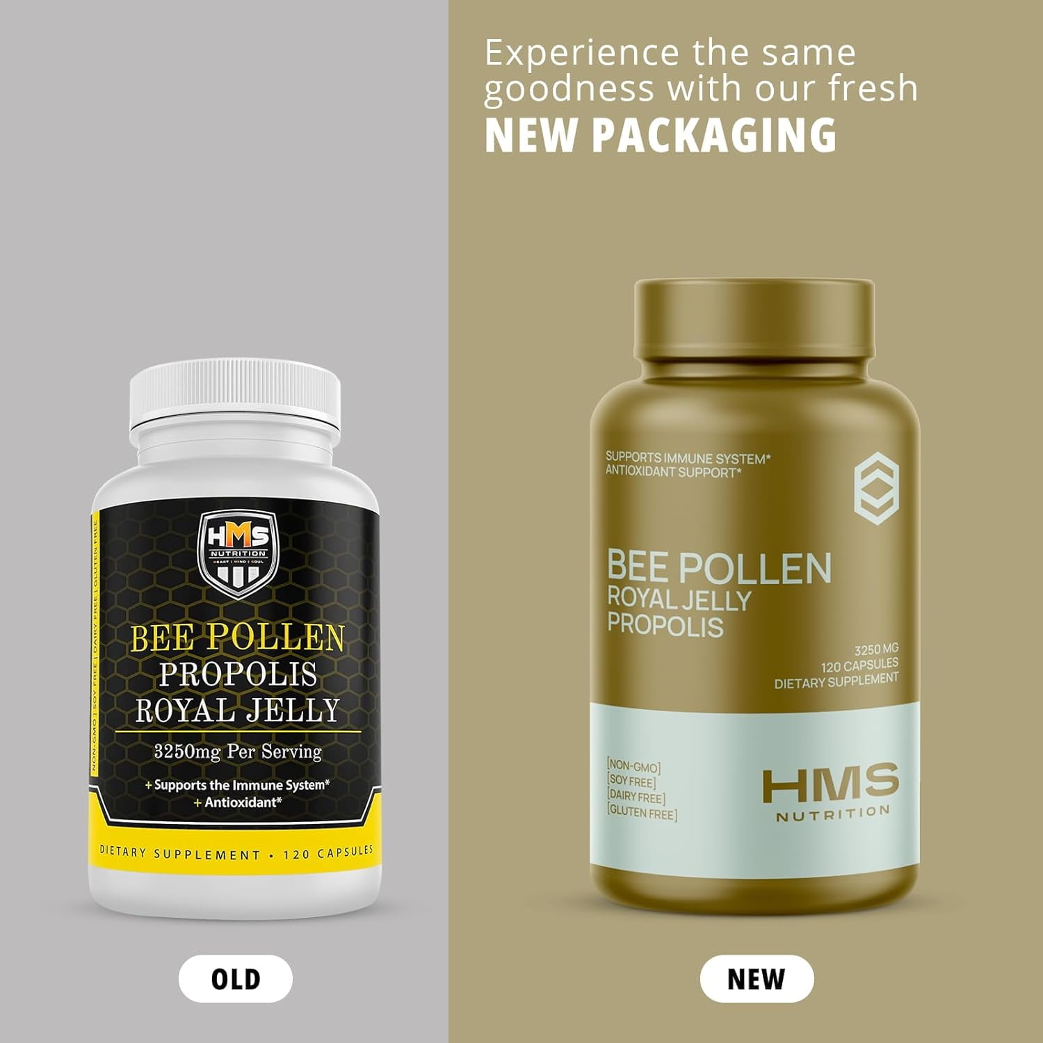 HMS Nutrition Premium Bee Pollen Daily Dietary Supplement - Includes Propolis & Royal Jelly, 120 Capsules