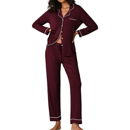 Ekouaer Pajamas Women s Long Sleeve Sleepwear Soft Pj Set