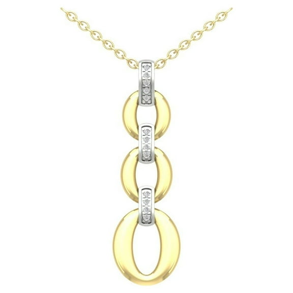 Araiya Fine Jewelry 14K Yellow Gold Round Diamond link Pendant with Yellow Gold Plated Silver Cable Chain Necklace (1/10 cttw, I-J Color, I2-I3 Clarity), 18"