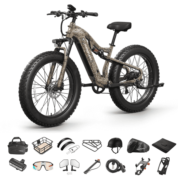 PUCKIPUPPY 26" Electric Bikes for Adults 28 mph Max Speed 1350W Peak up to 80Miles Range Fat Tire Full Suspension Ebikes 48V 20AH Battery 8 Speed off Road E-Mountain Bikes, Comply with UL2849 By SGS
