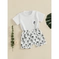 thumbnail image 4 of Baby Toddler Boy Shorts Set 6 12 18 24 Months 2T 3T 4T Short Sleeve T-shirts Tree Print Elastic Waist Shorts 2 Piece Summer Outfit, 4 of 9
