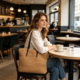 thumbnail image 5 of Linnome Large Hollow Woven Straw Tote Bag Wide Leather Shoulder Straps Summer Beach Vacation Shoulder Handbag for Daily Shopping Travel Outdoor Small Item Storage, 5 of 6