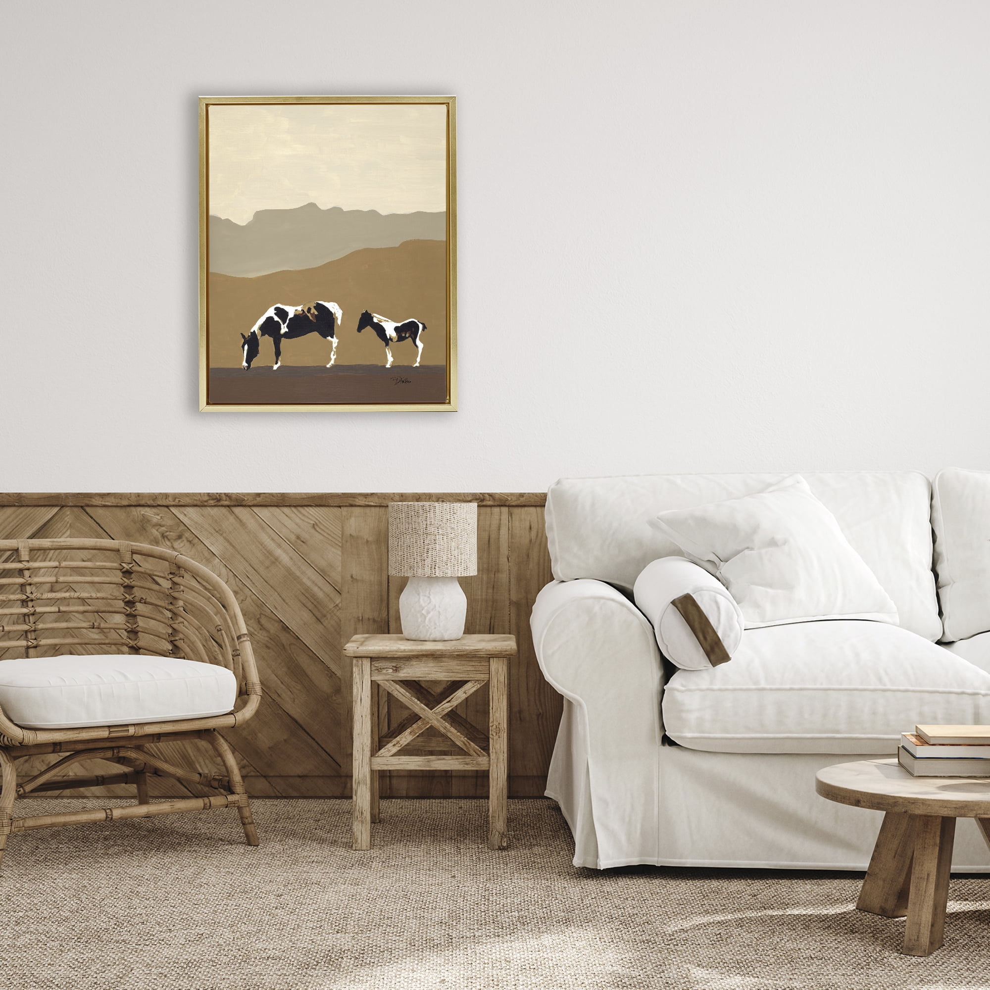 Stupell Industries Modern Mountains Horses Gold Framed Floater Canvas Wall Art, design by Patricia Pinto