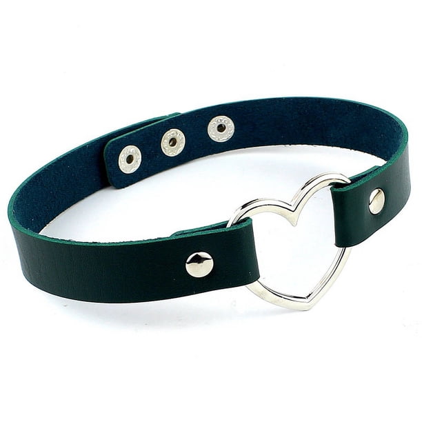 Collar con forma de corazón de melocotón de cuero sintético negro para mujer, estilo japonés, estilo punk, estilo harajuku, para discoteca, para chica suave