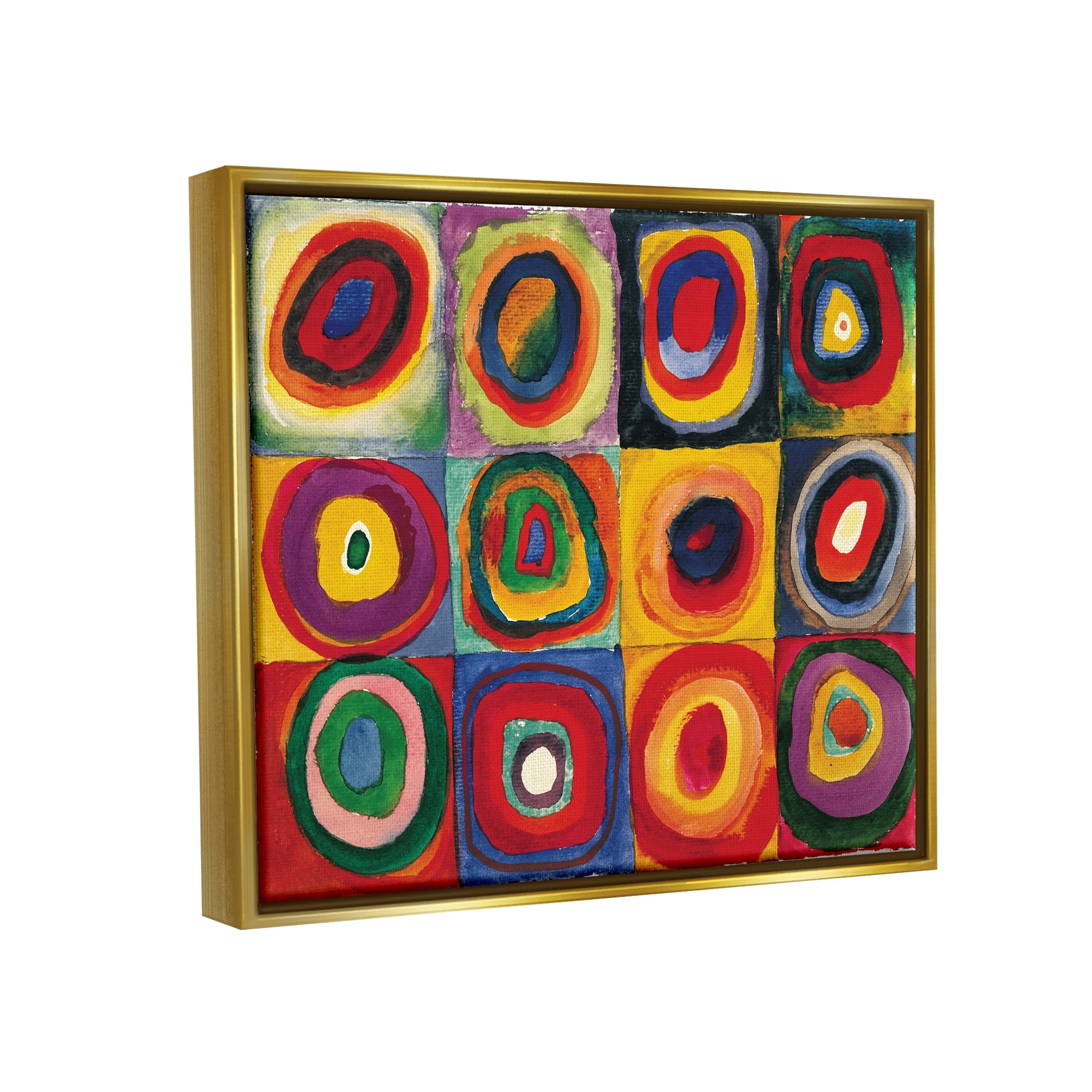 Stupell Industries Modern Circle Shapes Aligned Abstract Swirl Pattern Painting Metallic Gold Floating Framed Canvas Print Wall Art, Design by Wassily Kandinsky