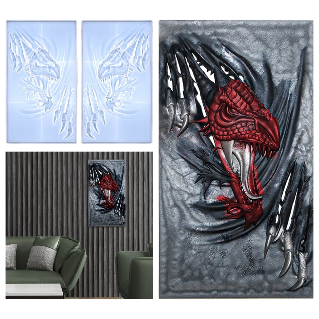 BQBQERT 3D Fierce Dragon Wall Decoration Silicone Mold Handicraft Epoxy Resin Ornament Living Room Desktop Decorations