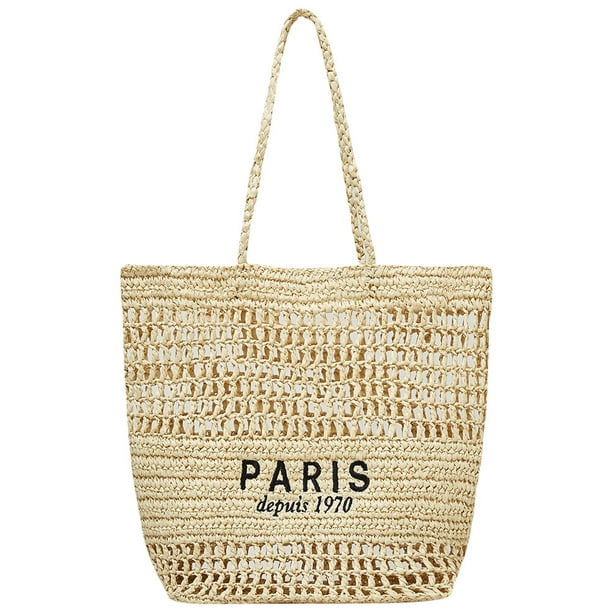 Bolso Con Letras Bordadas para Mujer Bolso Paja Ocio para Mujer Gran Capacidad (caqui)