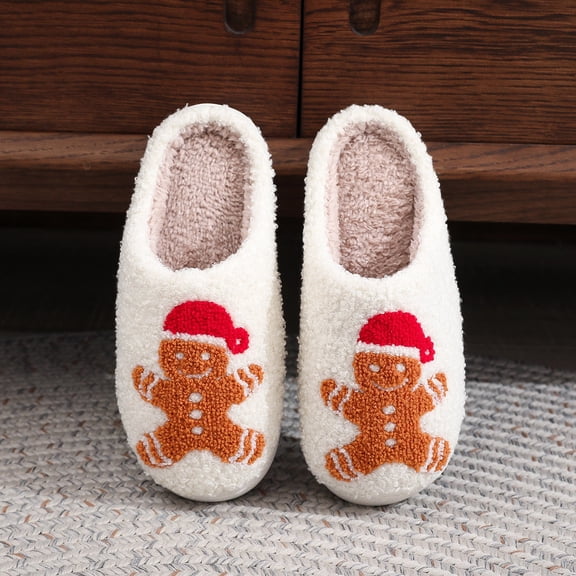 ZELAND Gingerbread Man Christmas Winter Slippers for Men & Women - Cozy, Thick Sole, Anti-Slip House Shoes - Plus Size Available