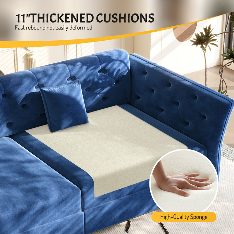Queen Size Pull Out Sofa Bed, 74.4" 3-in-1 Convertible Chesterfield Sleeper Couch, Oversized Velvet Flower Button Tufted Loveseat Sofa for Living Room Apartment