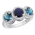 thumbnail image 1 of 10K White Gold Natural High Quality Blue Sapphire & London Blue Topaz Sides Round 3-stone Ring Diamond Accents, size 10, 1 of 2