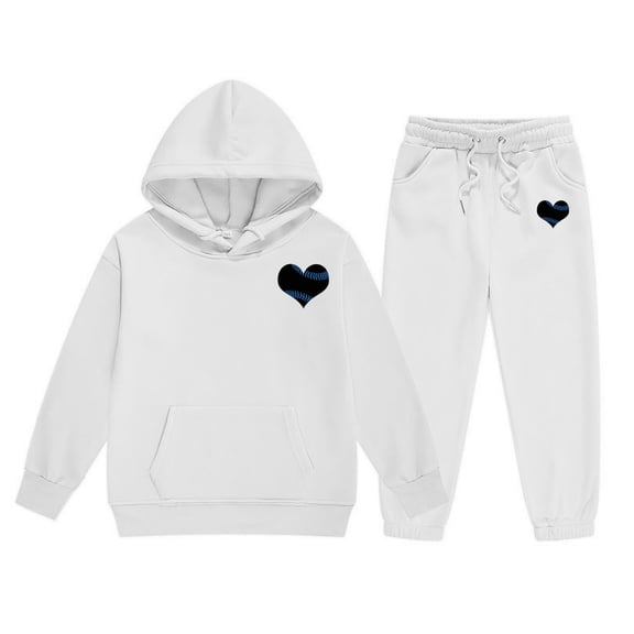 Girls' Hooded Sweatshirt Set - Reindeer Girls Hoodie Set Children Two Piece Outfit Long Sleeve Sweatpants Winter Clothes (White,4-5 Years)