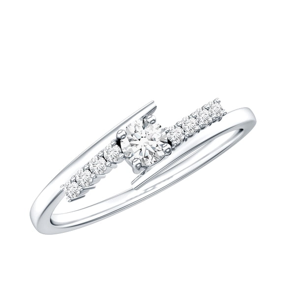 Rosec Jewels Natural Diamond Promise Ring for Women - Bypass Ring - HI-SI Quality - Ready to Gift for Valentines Day, 925 Sterling Silver, US 4.00