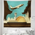 thumbnail image 1 of Airport Tapestry, Retro Style Image Airfield Plane and Cityscape, Fabric Wall Hanging Decor for Bedroom Living Room Dorm, 5 Sizes, Dark Brown Cadet Blue, by Ambesonne, 1 of 1
