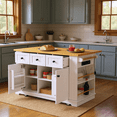 thumbnail image 6 of Homy Casa 3-Piece Kitchen Island Set with Drop Leaf, Power Outlets, 3 Drawers, Shelves & 2 Stools, 6 of 9
