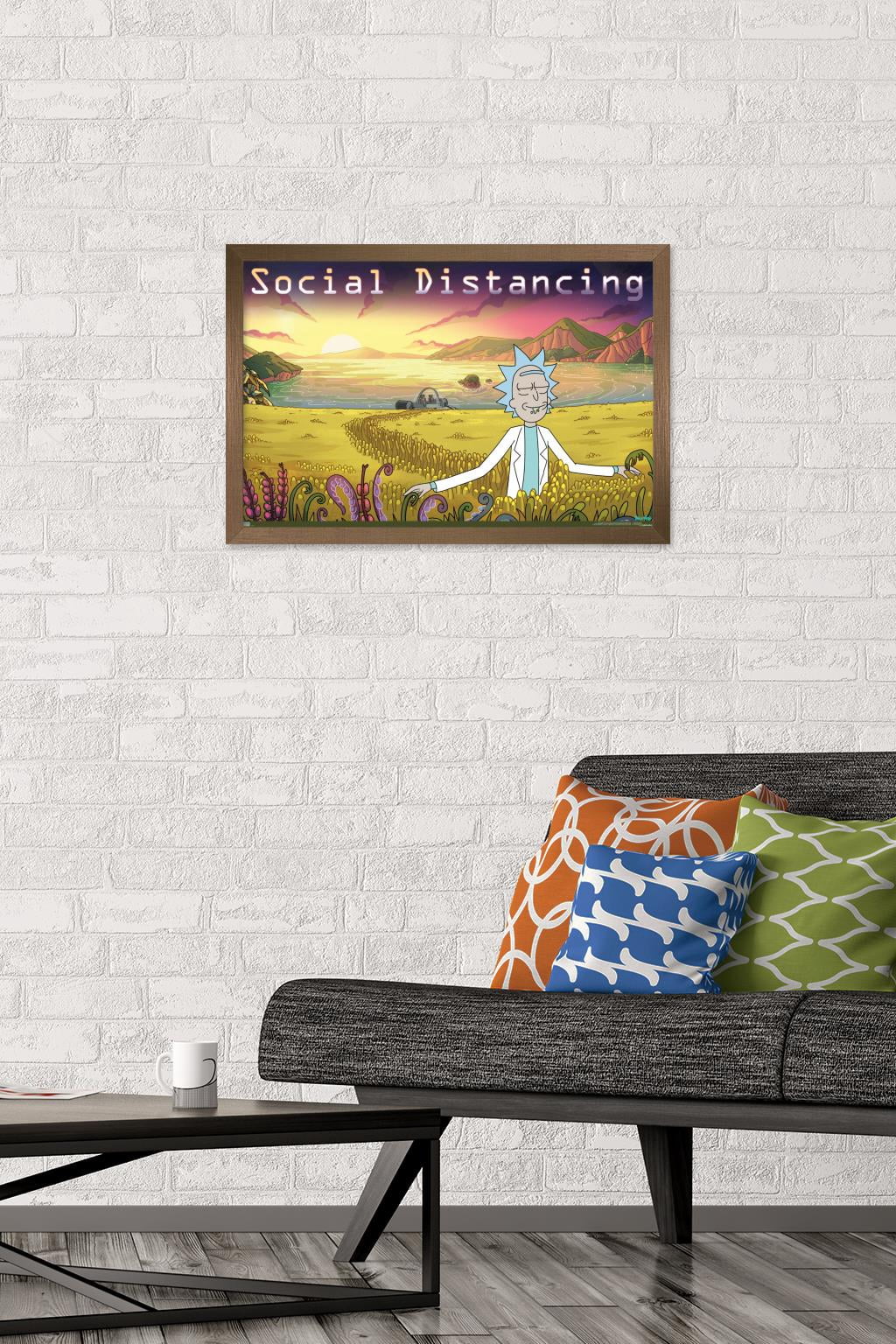 Rick And Morty - Social Distancing Wall Poster, 14.725" x 22.375" Framed