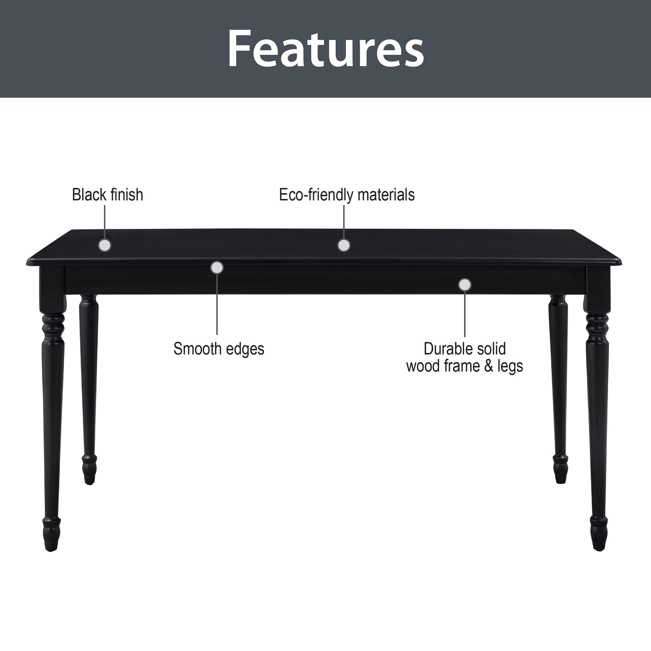 Mainstays Farmhouse Dining Table in Black Finish - Seats 4 to 6