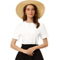 thumbnail image 1 of Blusa con cuello Peter Pan para Mujer Allegra K Floral Jacquard Puff Manga corta Blanco M, 1 of 6