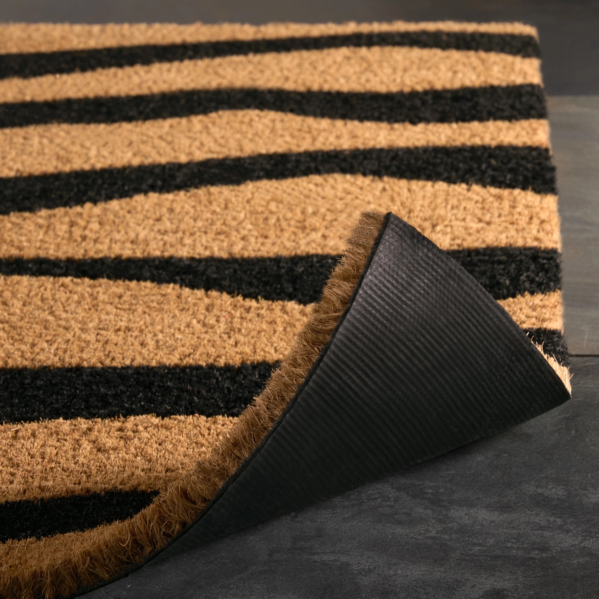 TOWN & COUNTRY TERRA Ravine Abstract Mountain Outdoor Door Mat, Natural Coir, Heavyweight, Non-Slip Entryway Mat, Black, 18"x30"