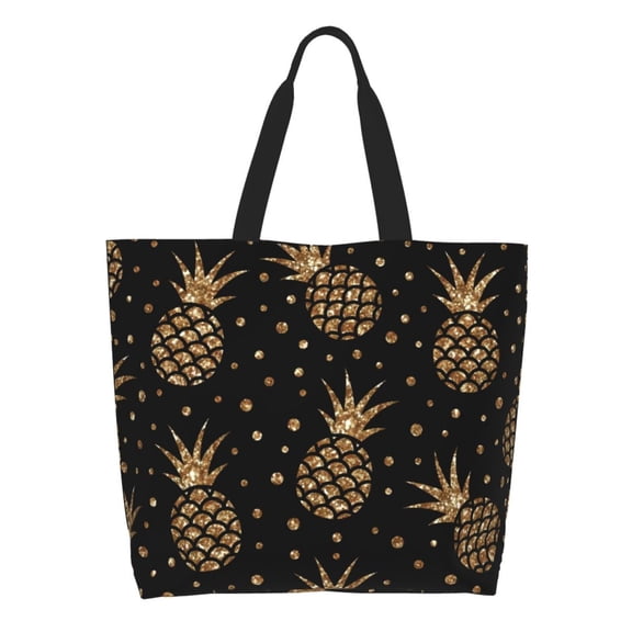 Xecao Gold Glitter Pineapples for Tote Bag for Women, Tote Shoulder Bag with a littlw pocket and Handbag for Travel, Work